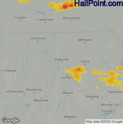 Hail Map for Kirskville, MO Region on August 29, 2022