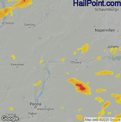 Hail Map for Peru, IL Region on August 29, 2022