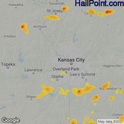 Hail Map for Kansas City, KS Region on August 29, 2022 