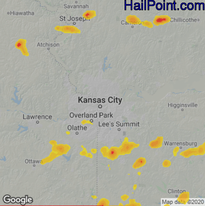 Hail Map for Kansas City, MO Region on August 29, 2022 