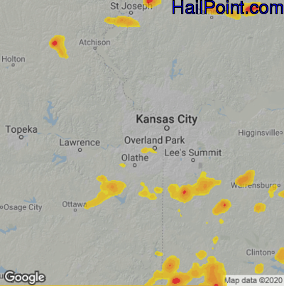 Hail Map for Shawnee, KS Region on August 29, 2022