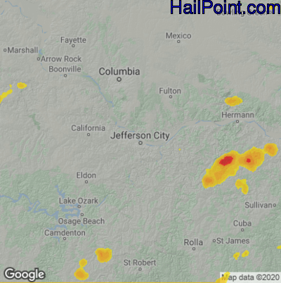 Hail Map for Jefferson City, MO Region on August 29, 2022