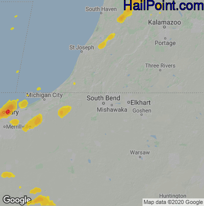 Hail Map for South Bend, IN Region on August 29, 2022