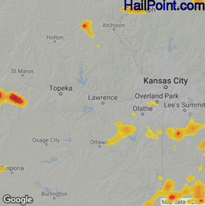 Hail Map for Lawerence, KS Region on August 29, 2022