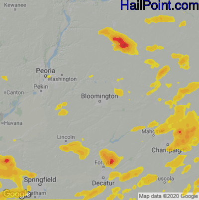 Hail Map for Bloomington, IL Region on August 29, 2022 