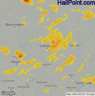 Hail Map for Champaign, IL Region on August 29, 2022