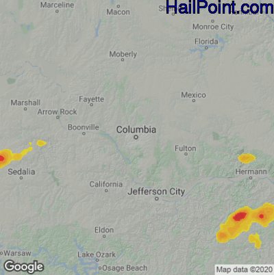 Hail Map for Columbia, MO Region on August 29, 2022