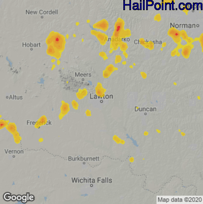 Hail Map for Lawton, OK Region on August 29, 2022 