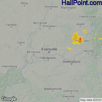 Hail Map for Evansville, IN Region on August 29, 2022
