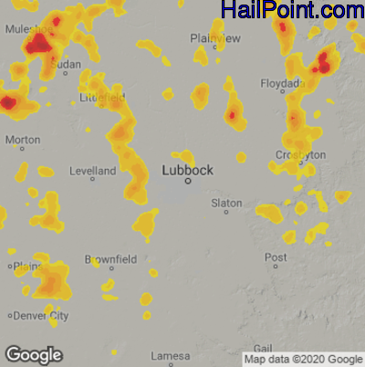 Hail Map for Lubbock, TX Region on August 29, 2022