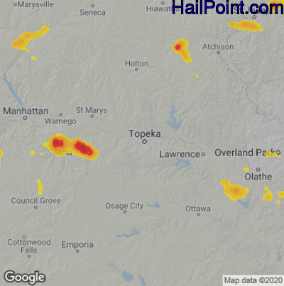 Hail Map for Topeka, KS Region on August 29, 2022