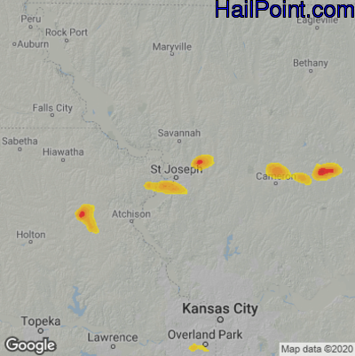 Hail Map for St. Joseph, MO Region on August 29, 2022