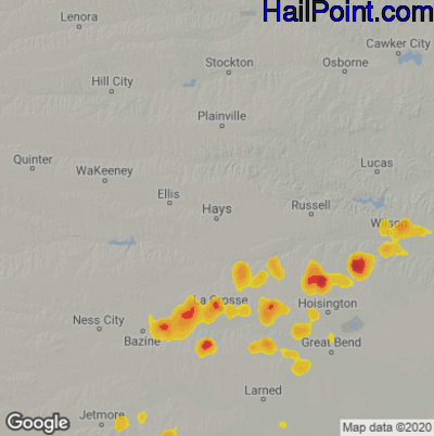 Hail Map for Hays, KS Region on August 29, 2022
