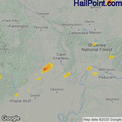 Hail Map for Cape Girardeau, MO Region on August 29, 2022