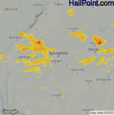 Hail Map for Springfield, IL Region on August 29, 2022