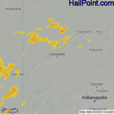 Hail Map for Layfette, IN Region on August 29, 2022