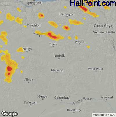 Hail Map for Norfolk, NE Region on August 31, 2022