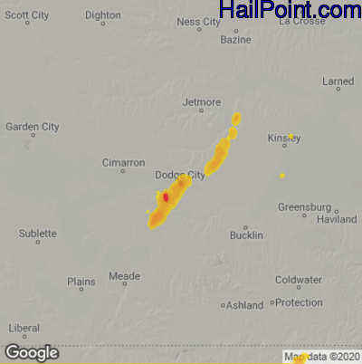 Hail Map for Dodge City, KS Region on September 1, 2022
