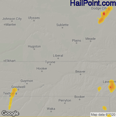 Hail Map for Liberal, KS Region on September 1, 2022