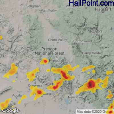 Hail Map for Prescott, AZ Region on September 2, 2022 