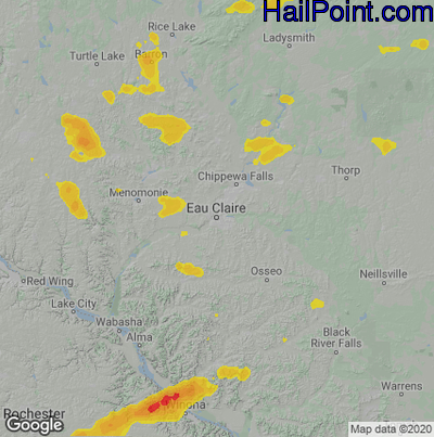 Hail Map for Eau Claire, WI Region on September 2, 2022