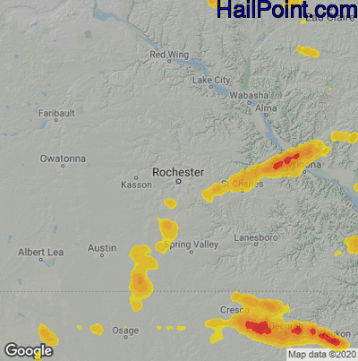 Hail Map for Rochester, MN Region on September 3, 2022 