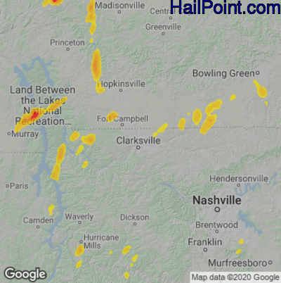 Hail Map for Clarksville, TN Region on September 3, 2022