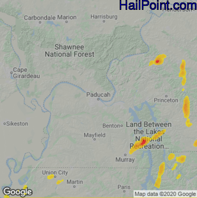 Hail Map for Paducah, KY Region on September 3, 2022 