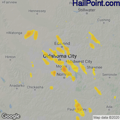 Hail Map for Oklahoma City, OK Region on September 3, 2022