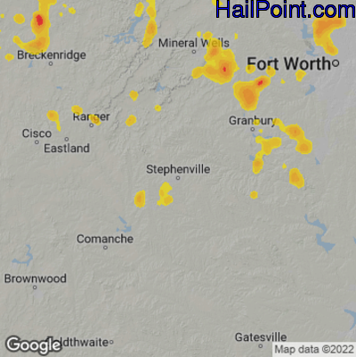 Hail Map for Stephenville, TX Region on September 4, 2022 