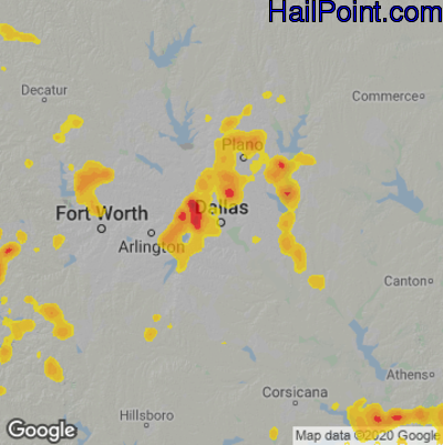 Hail Map for Dallas, TX Region on September 4, 2022 