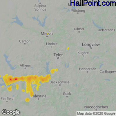 Hail Map for Tyler, TX Region on September 4, 2022 