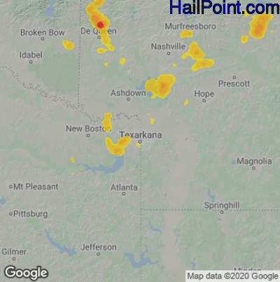 Hail Map for Texarkana, AR Region on September 4, 2022