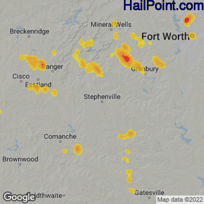 Hail Map for Stephenville, TX Region on September 5, 2022 