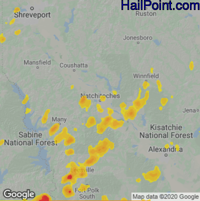 Hail Map for Nachitoches, LA Region on September 7, 2022
