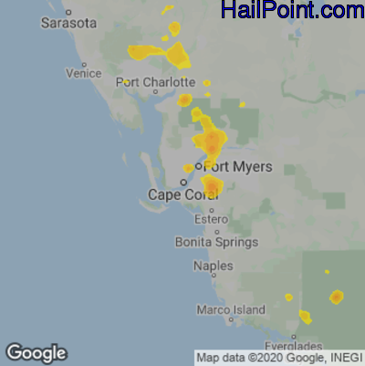 Hail Map for Cape Coral, FL Region on September 7, 2022 
