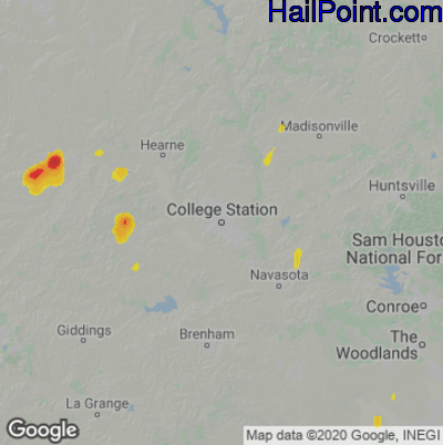 Hail Map for College Station, TX Region on September 7, 2022