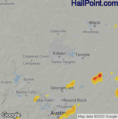 Hail Map for Killeen, TX Region on September 7, 2022 