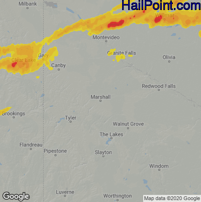 Hail Map for Marshall, MN Region on September 9, 2022
