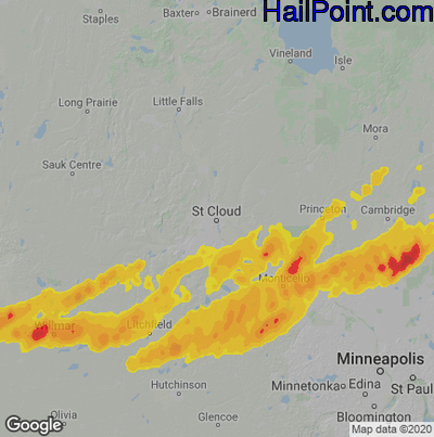 Hail Map for St Cloud, MN Region on September 9, 2022