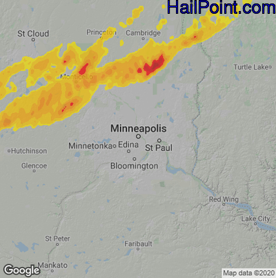 Hail Map for Minneapolis, MN Region on September 9, 2022