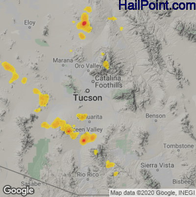Hail Map for Tucson, AZ Region on September 12, 2022
