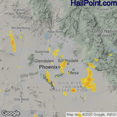 Hail Map for Phoenix, AZ Region on September 12, 2022