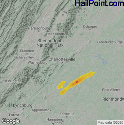 Hail Map for Charlotttesville, VA Region on September 13, 2022