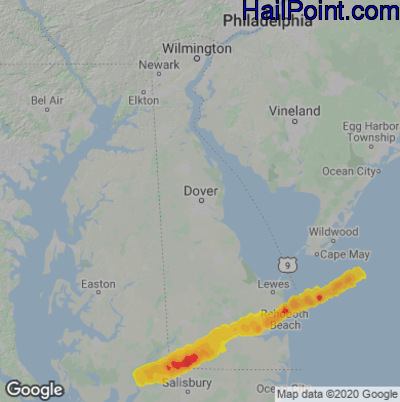 Hail Map for Dover, DE Region on September 13, 2022