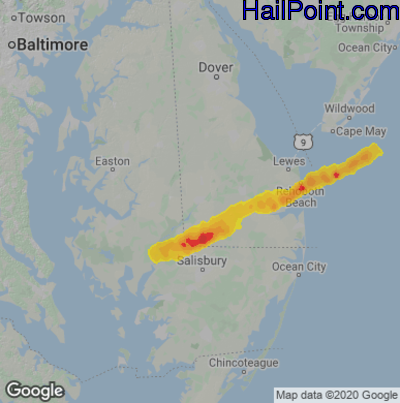 Hail Map for Seaford, DE Region on September 13, 2022 