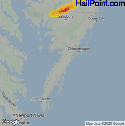 Hail Map for Parksley, DE Region on September 13, 2022 