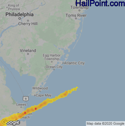 Hail Map for Atlantic City, NJ Region on September 13, 2022