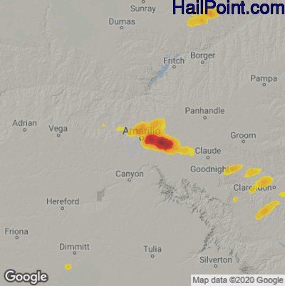 Hail Map for Amarillo, TX Region on September 15, 2022