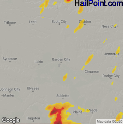 Hail Map for Garden City, KS Region on September 15, 2022